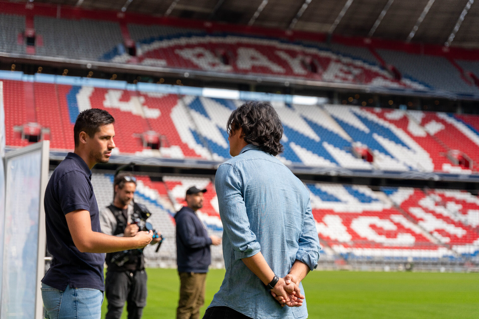 ORISONO film crew on set at Allianz Arena, Munich — behind the scenes of a branded entertainment production