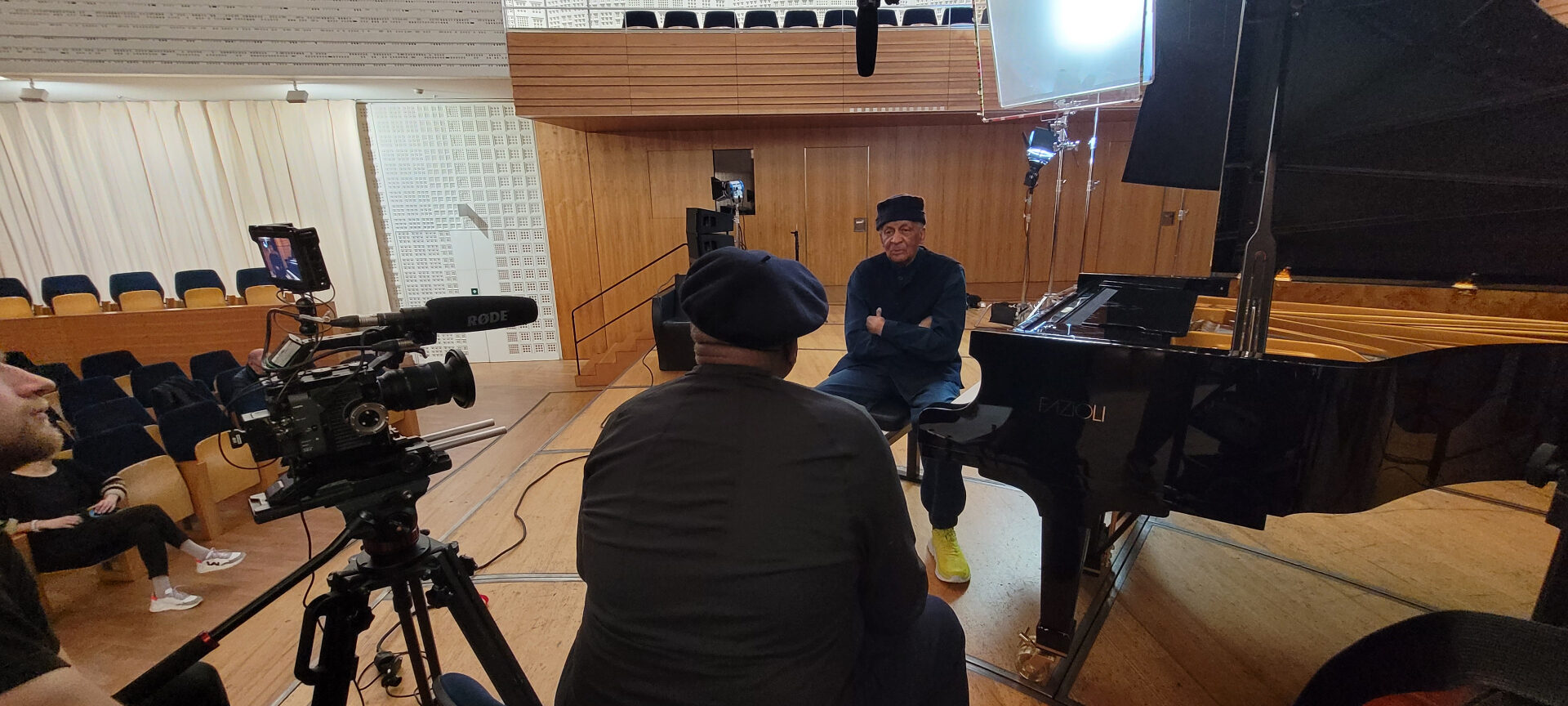ORISONO documentary interview at KKL Lucerne - Fazioli grand piano on stage